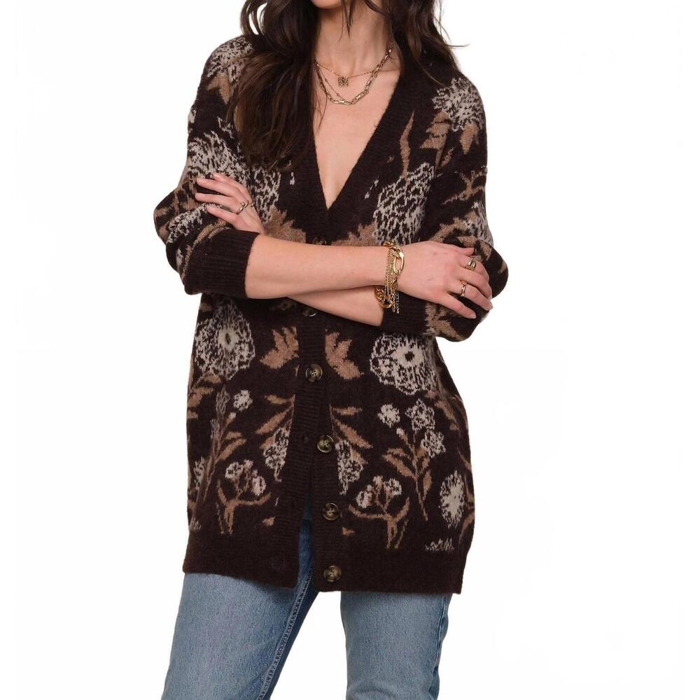 NEW HEARTLOOM long jacquard cardigan in brown pattern - Picture 1 of 4